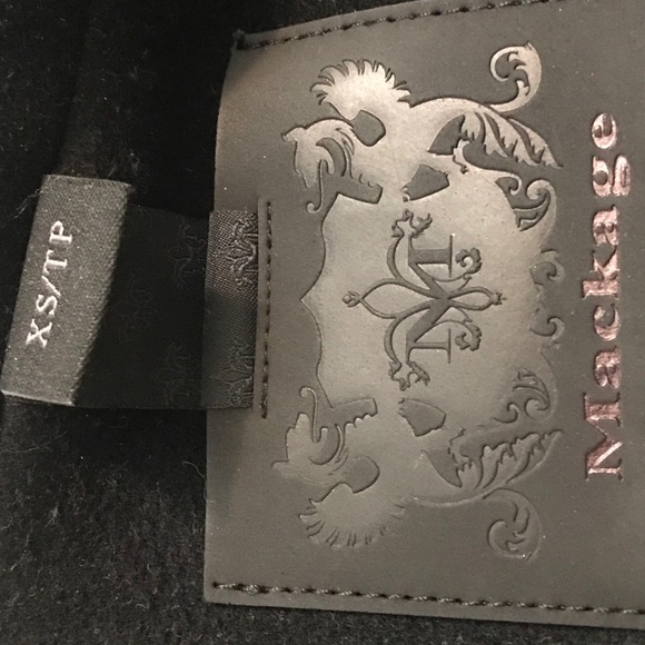 Mackage black wool pea coat with leather trim - Picture 3 of 6